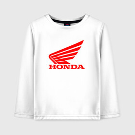 Детский лонгслив хлопок с принтом Honda | Мото Лого (Z) в Новосибирске, 100% хлопок | круглый вырез горловины, полуприлегающий силуэт, длина до линии бедер | bike | bikers | honda | honda logo | honda moto | moto | motorcycle | sport | байк | байкер | мото | мотоциклы | спорт | хонда лого | хонда мото
