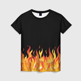 Женская футболка 3D с принтом ОГОНЬ И НИЧЕГО ЛИШНЕГО в Новосибирске, 100% полиэфир ( синтетическое хлопкоподобное полотно) | прямой крой, круглый вырез горловины, длина до линии бедер | blaze | cs go | csgo | блазе | блейз | вектор | кс го | ксго | на черном фоне | нечего лишнего | огонь | пламя | языки пламени