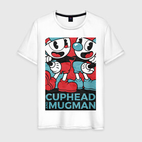 Мужская футболка хлопок с принтом Cuphead and Mugman в Новосибирске, 100% хлопок | прямой крой, круглый вырез горловины, длина до линии бедер, слегка спущенное плечо. | cuphead | game | mugman | арт | голова | игра | капхед | постер | чашка