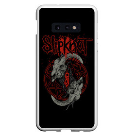 Чехол для Samsung S10E с принтом Slipknot Черепа в Новосибирске, Силикон | Область печати: задняя сторона чехла, без боковых панелей | metal | music | rock | slipknot | козел | логотип | металл | музыка | надпись | пентаграмма | рок | слипкнот | узор | цифры | череп