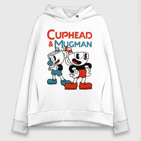 Женское худи Oversize хлопок с принтом Cuphead & Mugman в Новосибирске, френч-терри — 70% хлопок, 30% полиэстер. Мягкий теплый начес внутри —100% хлопок | боковые карманы, эластичные манжеты и нижняя кромка, капюшон на магнитной кнопке | Тематика изображения на принте: cuphead | cuphead  mugman | dont deal with the devil | mugman | игры | капхед | магмен | чашеголовый