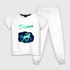 Детская пижама хлопок с принтом Dream в Новосибирске, 100% хлопок |  брюки и футболка прямого кроя, без карманов, на брюках мягкая резинка на поясе и по низу штанин
 | Тематика изображения на принте: грива | звезды | лошадь | мечта | небо | пони | сказка | сон