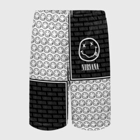 Детские спортивные шорты 3D с принтом NIRVANA НИРВАНА в Новосибирске,  100% полиэстер
 | пояс оформлен широкой мягкой резинкой, ткань тянется
 | cobain | kurt | lithium | logo | music | nirvana | nirwana | rock | smile | кобейн | курт | лого | логотип | музыка | нирвана | рок | смайл | смайлик | улыбка
