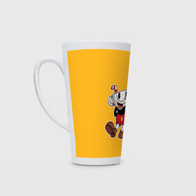 Кружка Латте с принтом CUPHEAD КАПХЕД в Новосибирске, Белая керамика | Объем 480 мл; Высота 150 мм; Диаметр 90 мм | Тематика изображения на принте: art | cartoon | cup | cuphead | devil | dice | game | king | mugman | the | арт | бос | босс | голова | демон | дьявол | игра | капхед | магмен | мультик | мультфильм | платформер | чаша | чашка | человек | черт