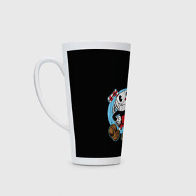 Кружка Латте с принтом CUPHEAD КАПХЕД в Новосибирске, Белая керамика | Объем 480 мл; Высота 150 мм; Диаметр 90 мм | art | cartoon | cup | cuphead | devil | dice | game | king | mugman | the | арт | бос | босс | голова | демон | дьявол | игра | капхед | магмен | мультик | мультфильм | платформер | чаша | чашка | человек | черт