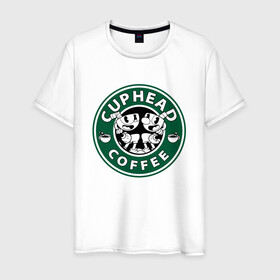 Мужская футболка хлопок с принтом CUPHEAD COFFEE в Новосибирске, 100% хлопок | прямой крой, круглый вырез горловины, длина до линии бедер, слегка спущенное плечо. | art | cartoon | coffee | cup | cuphead | devil | dice | game | king | mugman | starbucks | the | арт | бос | босс | голова | демон | дьявол | игра | капхед | кофе | магмен | мультик | мультфильм | платформер | старбакс | чаша | чашка | человек 