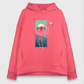 Женское худи Oversize хлопок с принтом Фламинго лес и закат в Новосибирске, френч-терри — 70% хлопок, 30% полиэстер. Мягкий теплый начес внутри —100% хлопок | боковые карманы, эластичные манжеты и нижняя кромка, капюшон на магнитной кнопке | africa | afrika | bird | double exposure | fashion | flamingo | forest | landscape | pink flamingo | summer | sunset | африка | двойная экспозиция | лес | лето | мода | нарисованный фламинго | пейзаж | птица | рисунок | розовый фламинго | тре