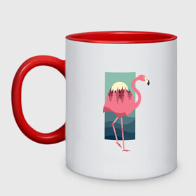 Кружка двухцветная с принтом Фламинго лес и закат в Новосибирске, керамика | объем — 330 мл, диаметр — 80 мм. Цветная ручка и кайма сверху, в некоторых цветах — вся внутренняя часть | africa | afrika | bird | double exposure | fashion | flamingo | forest | landscape | pink flamingo | summer | sunset | африка | двойная экспозиция | лес | лето | мода | нарисованный фламинго | пейзаж | птица | рисунок | розовый фламинго | тре
