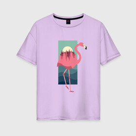 Женская футболка хлопок Oversize с принтом Фламинго лес и закат в Новосибирске, 100% хлопок | свободный крой, круглый ворот, спущенный рукав, длина до линии бедер
 | africa | afrika | bird | double exposure | fashion | flamingo | forest | landscape | pink flamingo | summer | sunset | африка | двойная экспозиция | лес | лето | мода | нарисованный фламинго | пейзаж | птица | рисунок | розовый фламинго | тре