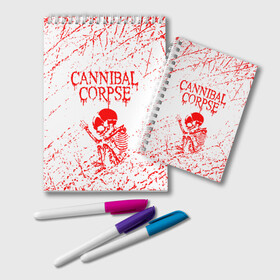 Блокнот с принтом cannibal corpse в Новосибирске, 100% бумага | 48 листов, плотность листов — 60 г/м2, плотность картонной обложки — 250 г/м2. Листы скреплены удобной пружинной спиралью. Цвет линий — светло-серый
 | cannibal | cannibal corpse | cannibal corpse butchered at birth | cannibal corpse eaten back to life | cannibal corpse hammer smashed face | corpse | death metal | металл | пластинки с металлическим лезвием | рок | труп каннибала