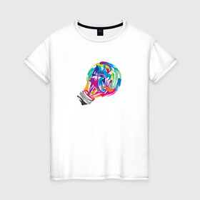 Женская футболка хлопок с принтом Лампочка в Новосибирске, 100% хлопок | прямой крой, круглый вырез горловины, длина до линии бедер, слегка спущенное плечо | акварель | лампочка | мазки кистью | рисунок | цвета