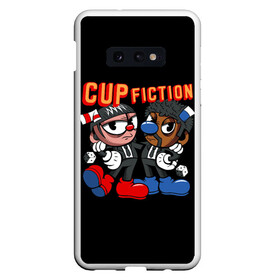 Чехол для Samsung S10E с принтом CUP FICTION в Новосибирске, Силикон | Область печати: задняя сторона чехла, без боковых панелей | art | cartoon | cup | cuphead | devil | dice | fiction | game | king | mugman | pulp | the | арт | бос | босс | голова | демон | дьявол | игра | капхед | криминальное | магмен | мультик | мультфильм | платформер | чаша | чашка | человек | черт 