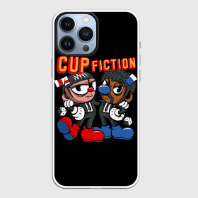 Чехол для iPhone 13 Pro Max с принтом CUP FICTION в Новосибирске,  |  | Тематика изображения на принте: art | cartoon | cup | cuphead | devil | dice | fiction | game | king | mugman | pulp | the | арт | бос | босс | голова | демон | дьявол | игра | капхед | криминальное | магмен | мультик | мультфильм | платформер | чаша | чашка | человек | черт 