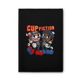 Обложка для автодокументов с принтом CUP FICTION в Новосибирске, натуральная кожа |  размер 19,9*13 см; внутри 4 больших “конверта” для документов и один маленький отдел — туда идеально встанут права | art | cartoon | cup | cuphead | devil | dice | fiction | game | king | mugman | pulp | the | арт | бос | босс | голова | демон | дьявол | игра | капхед | криминальное | магмен | мультик | мультфильм | платформер | чаша | чашка | человек | черт 