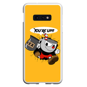 Чехол для Samsung S10E с принтом CUPHEAD в Новосибирске, Силикон | Область печати: задняя сторона чехла, без боковых панелей | art | cartoon | cup | cuphead | devil | dice | game | king | mugman | the | арт | бос | босс | голова | демон | дьявол | игра | капхед | магмен | мультик | мультфильм | платформер | чаша | чашка | человек | черт