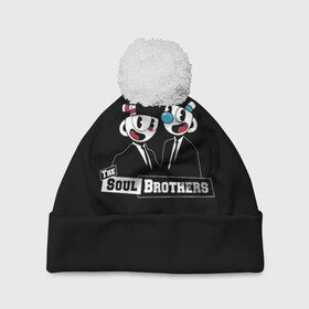 Шапка 3D c помпоном с принтом The Soul Brothers в Новосибирске, 100% полиэстер | универсальный размер, печать по всей поверхности изделия | art | brothers | cartoon | cup | cuphead | devil | dice | game | king | mugman | soul | the | арт | бос | босс | братья | голова | демон | душа | дьявол | игра | капхед | магмен | мультик | мультфильм | платформер | чаша | чашка | человек | чер