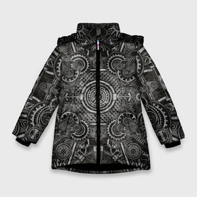 Зимняя куртка для девочек 3D с принтом Стимпанк Механизм в Новосибирске, ткань верха — 100% полиэстер; подклад — 100% полиэстер, утеплитель — 100% полиэстер. | длина ниже бедра, удлиненная спинка, воротник стойка и отстегивающийся капюшон. Есть боковые карманы с листочкой на кнопках, утяжки по низу изделия и внутренний карман на молнии. 

Предусмотрены светоотражающий принт на спинке, радужный светоотражающий элемент на пуллере молнии и на резинке для утяжки. | steam punk | steampank | steampunk | гранж | механизм | мода | ретро | стиль | стимпанк | шестеренка