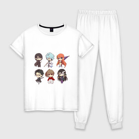 Женская пижама хлопок с принтом Gintama Characters в Новосибирске, 100% хлопок | брюки и футболка прямого кроя, без карманов, на брюках мягкая резинка на поясе и по низу штанин | anime | ginatama | manga | аниме | гинтама | друзья | манга