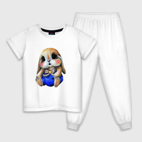Детская пижама хлопок с принтом Зайка в Новосибирске, 100% хлопок |  брюки и футболка прямого кроя, без карманов, на брюках мягкая резинка на поясе и по низу штанин
 | заяц | лес | рисунки | шортики