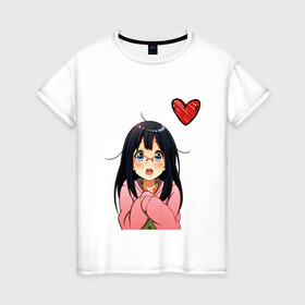 Женская футболка хлопок с принтом Anime love в Новосибирске, 100% хлопок | прямой крой, круглый вырез горловины, длина до линии бедер, слегка спущенное плечо | anime | аниме | девушка | очки | сердце | смущение | тян