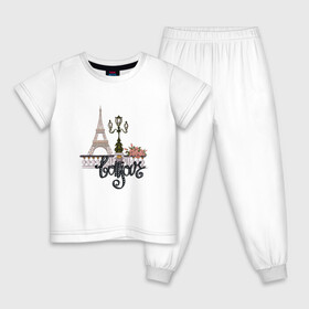Детская пижама хлопок с принтом Бонжур в Новосибирске, 100% хлопок |  брюки и футболка прямого кроя, без карманов, на брюках мягкая резинка на поясе и по низу штанин
 | париж | франция | цветы | эйфелева башня