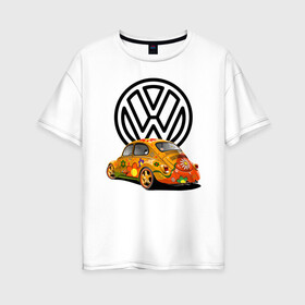 Женская футболка хлопок Oversize с принтом Volkswagen  в Новосибирске, 100% хлопок | свободный крой, круглый ворот, спущенный рукав, длина до линии бедер
 | car | volkswagen | жук | классика | машина | скорость
