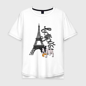 Мужская футболка хлопок Oversize с принтом Бонжур в Новосибирске, 100% хлопок | свободный крой, круглый ворот, “спинка” длиннее передней части | париж | франция | цветы | эйфелева башня