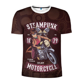 Мужская футболка 3D спортивная с принтом Motorcycle в Новосибирске, 100% полиэстер с улучшенными характеристиками | приталенный силуэт, круглая горловина, широкие плечи, сужается к линии бедра | steampunk | арт | графика | обои | плакат | постер | стимпанк