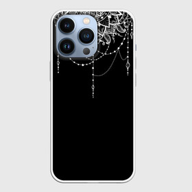 Чехол для iPhone 13 Pro с принтом Белая Мандала в Новосибирске,  |  | рисунок | узоры | цветы | черно белое