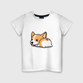 Детская футболка хлопок с принтом Корги повёрнутый попкой в Новосибирске, 100% хлопок | круглый вырез горловины, полуприлегающий силуэт, длина до линии бедер | животное | зверь | корги | корги повёрнутый попкой | милота | милый пёсик | пёс | собака | собачка