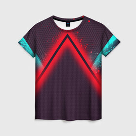 Женская футболка 3D с принтом Кровавая линия3D в Новосибирске, 100% полиэфир ( синтетическое хлопкоподобное полотно) | прямой крой, круглый вырез горловины, длина до линии бедер | абстракция | иллюстрация | минимализм | неон | соты | текстура