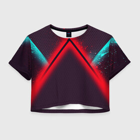 Женская футболка Crop-top 3D с принтом Кровавая линия3D в Новосибирске, 100% полиэстер | круглая горловина, длина футболки до линии талии, рукава с отворотами | абстракция | иллюстрация | минимализм | неон | соты | текстура