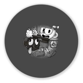 Коврик для мышки круглый с принтом CUPHEAD в Новосибирске, резина и полиэстер | круглая форма, изображение наносится на всю лицевую часть | art | cartoon | cup | cuphead | devil | dice | game | king | mugman | the | арт | бос | босс | голова | демон | дьявол | игра | капхед | магмен | мультик | мультфильм | платформер | чаша | чашка | человек | черт