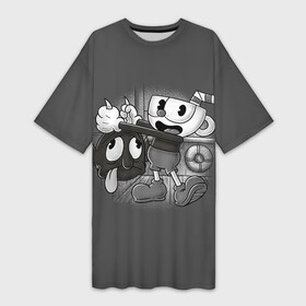 Платье-футболка 3D с принтом CUPHEAD в Новосибирске,  |  | art | cartoon | cup | cuphead | devil | dice | game | king | mugman | the | арт | бос | босс | голова | демон | дьявол | игра | капхед | магмен | мультик | мультфильм | платформер | чаша | чашка | человек | черт