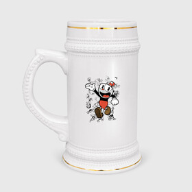 Кружка пивная с принтом CUPHEAD в Новосибирске,  керамика (Материал выдерживает высокую температуру, стоит избегать резкого перепада температур) |  объем 630 мл | Тематика изображения на принте: art | cartoon | cup | cuphead | devil | dice | game | king | mugman | the | арт | бос | босс | голова | демон | дьявол | игра | капхед | магмен | мультик | мультфильм | платформер | чаша | чашка | человек | черт