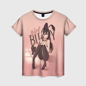 Женская футболка 3D с принтом Bunny Girl в Новосибирске, 100% полиэфир ( синтетическое хлопкоподобное полотно) | прямой крой, круглый вырез горловины, длина до линии бедер | anime | aobuta | bunny | bunny girl | futaba | kaede | mai | nodoka | pfnds | rio | sakuta | shoko | аниме | анимэ | девочка зайка | зайка | каэдэ | комедия | маи | нодока | панда | рио | сакута | сёко | футаба | шоко