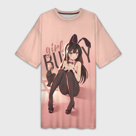 Платье-футболка 3D с принтом Bunny Girl apricot в Новосибирске,  |  | anime | aobuta | bunny | bunny girl | futaba | kaede | mai | nodoka | pfnds | rio | sakuta | shoko | аниме | анимэ | девочка зайка | зайка | каэдэ | комедия | маи | нодока | панда | рио | сакута | сёко | футаба | шоко