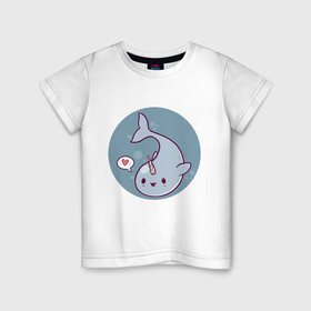 Детская футболка хлопок с принтом Кавайный нарвал в Новосибирске, 100% хлопок | круглый вырез горловины, полуприлегающий силуэт, длина до линии бедер | animals | narwhal | животное | зверь | кавайный нарвал | нарвал | подводный мир | рыба