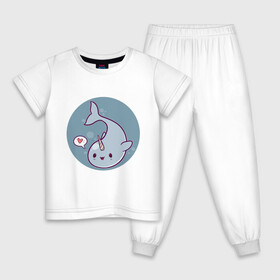 Детская пижама хлопок с принтом Кавайный нарвал в Новосибирске, 100% хлопок |  брюки и футболка прямого кроя, без карманов, на брюках мягкая резинка на поясе и по низу штанин
 | animals | narwhal | животное | зверь | кавайный нарвал | нарвал | подводный мир | рыба