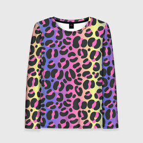 Женский лонгслив 3D с принтом Neon Leopard Pattern в Новосибирске, 100% полиэстер | длинные рукава, круглый вырез горловины, полуприлегающий силуэт | africa | afrika | gradient | summer | tropical | африка | африканский узор | градиент | леопард | леопардовый узор | лето | неон | неоновое свечение | паттерт | пятна | разные цвета | саванна | тропики | тропический узор