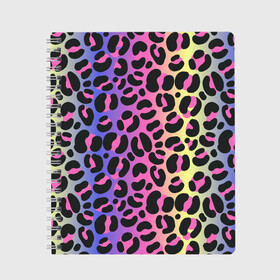 Тетрадь с принтом Neon Leopard Pattern в Новосибирске, 100% бумага | 48 листов, плотность листов — 60 г/м2, плотность картонной обложки — 250 г/м2. Листы скреплены сбоку удобной пружинной спиралью. Уголки страниц и обложки скругленные. Цвет линий — светло-серый
 | Тематика изображения на принте: africa | afrika | gradient | summer | tropical | африка | африканский узор | градиент | леопард | леопардовый узор | лето | неон | неоновое свечение | паттерт | пятна | разные цвета | саванна | тропики | тропический узор