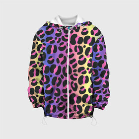 Детская куртка 3D с принтом Neon Leopard Pattern в Новосибирске, 100% полиэстер | застежка — молния, подол и капюшон оформлены резинкой с фиксаторами, по бокам — два кармана без застежек, один потайной карман на груди, плотность верхнего слоя — 90 г/м2; плотность флисового подклада — 260 г/м2 | Тематика изображения на принте: africa | afrika | gradient | summer | tropical | африка | африканский узор | градиент | леопард | леопардовый узор | лето | неон | неоновое свечение | паттерт | пятна | разные цвета | саванна | тропики | тропический узор