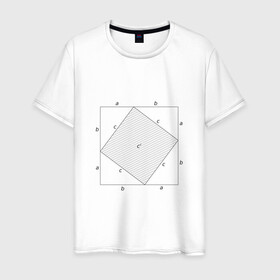 Мужская футболка хлопок с принтом Теорема Пифагора в Новосибирске, 100% хлопок | прямой крой, круглый вырез горловины, длина до линии бедер, слегка спущенное плечо. | Тематика изображения на принте: алгебра | геометрия | гик | график | евклидова геометрия | математика | пифагор | схема | теорема