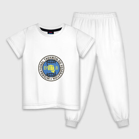Детская пижама хлопок с принтом Тхэквондо ИТФ | Taekwondo ITF в Новосибирске, 100% хлопок |  брюки и футболка прямого кроя, без карманов, на брюках мягкая резинка на поясе и по низу штанин
 | Тематика изображения на принте: fightnerds | itf | lucky bro | taekwondo | tkd | ufc | wtf | боевые искусства | бокс | втф | единоборства | итф | каратэ | ката | корея | лаки бро | мма | мотивация | соревнования | спорт | таеквондо | тренировка | тхеквондо