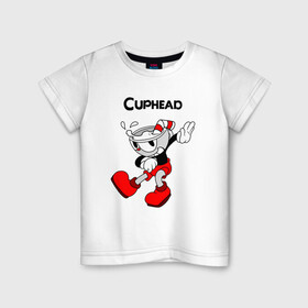 Детская футболка хлопок с принтом Cuphead Капхед в Новосибирске, 100% хлопок | круглый вырез горловины, полуприлегающий силуэт, длина до линии бедер | cup head | cuphead | run and gun | детям | капхед | капхэд | логотипы игр | персонажи игр | чашка