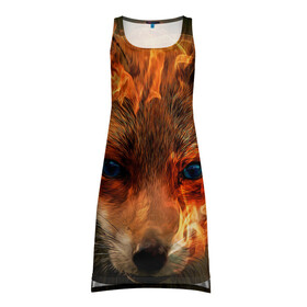 Платье-майка 3D с принтом Огненная лиса в Новосибирске, 100% полиэстер | полуприлегающий силуэт, широкие бретели, круглый вырез горловины, удлиненный подол сзади. | fox | foxy | животное | звери | лиса | лисенок | лисичка | милая | рыжая | фокс