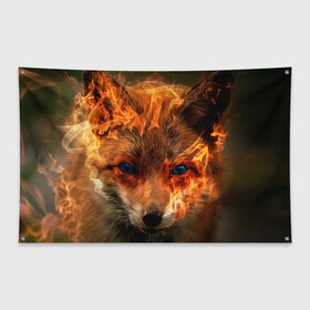 Флаг-баннер с принтом Огненная лиса в Новосибирске, 100% полиэстер | размер 67 х 109 см, плотность ткани — 95 г/м2; по краям флага есть четыре люверса для крепления | fox | foxy | животное | звери | лиса | лисенок | лисичка | милая | рыжая | фокс