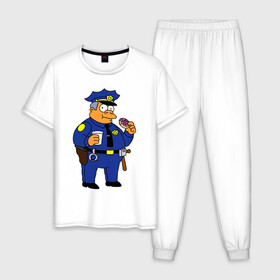 Мужская пижама хлопок с принтом Шеф Виггам (Симпсоны) в Новосибирске, 100% хлопок | брюки и футболка прямого кроя, без карманов, на брюках мягкая резинка на поясе и по низу штанин
 | simpsons | клэнси виггам | симпсоны | шеф виггам