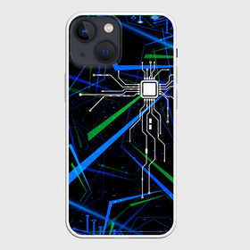Чехол для iPhone 13 mini с принтом TECH в Новосибирске,  |  | cyberpunk | будущее | киберпанк | компьютер | линии | пк | процессор | сердце | технология