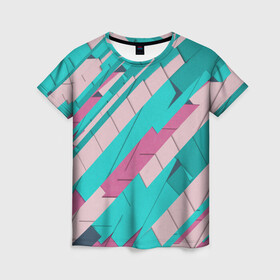 Женская футболка 3D с принтом Геометрическая Абстракция в Новосибирске, 100% полиэфир ( синтетическое хлопкоподобное полотно) | прямой крой, круглый вырез горловины, длина до линии бедер | абстракция | геометрическая абстракция | геометрия | линии | полосы